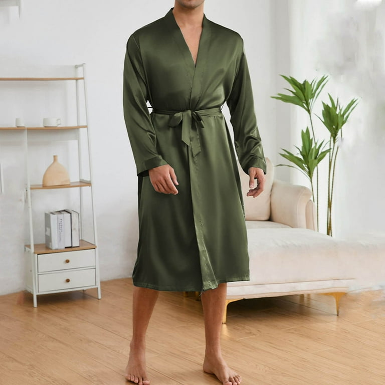silk night dress for man Mens Kimono Bathrobe Silk Satin Pajamas Sleepwear Nightwear Gown+Shorts Loose
