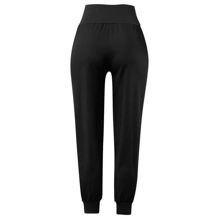 Elegant Stretch Casual Waist with Pockets Bottoms Fabric Trousers High  Jogging Pants Leggings Women's Pants Women : : Clothing, Shoes 