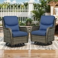 thumbnail image 2 of OPOHORO High Back Patio Swivel Glider Chairs Set of 2, All Weather Outdoor Gray Wicker Swivel Glider Rocking Chairs for Porch Deck with Thick Cushion in Blue, 2 of 10