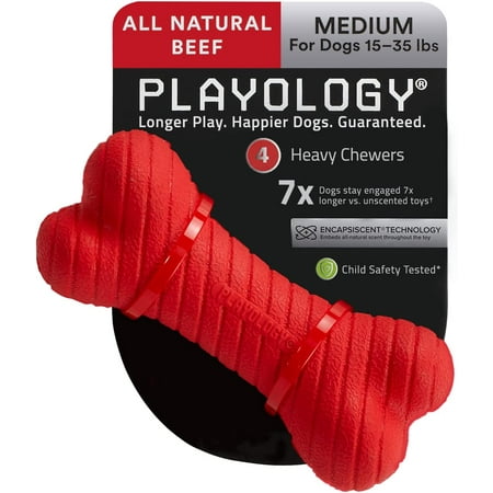 UPC: 0858413007433 | Playology Dual Layer Dog Bone Toy All-Natural Beef Scent Medium Red
