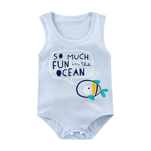 KPOPLK Infant Newborn Baby Boys Funny Letters Bodysuit Sleeveless Baby Casual Onesie Romper for 0 3 6 9 12 18 Months Size 12-18 Months,Sky Blue