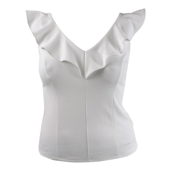 Bar III Women's V-Neck Ruffled Top (L, Bright White)