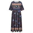 thumbnail image 3 of ZZwxWA Women's Boho Summer Crewneck Floral Print Midi Tshirt Dress Casual Loose Short Sleeve Beach Dresses with Pockets Cocktail Party, 3 of 3