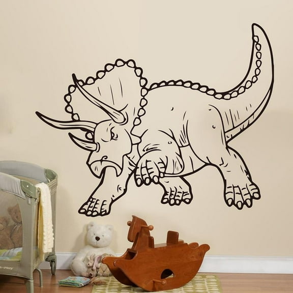 Large Triceratops Prehistoric Dinosaur Wall Decal Dinosaur Decal Cartoon Dino Animal Vinyl Wall Sticker for Boy Room Decor 42x34cm