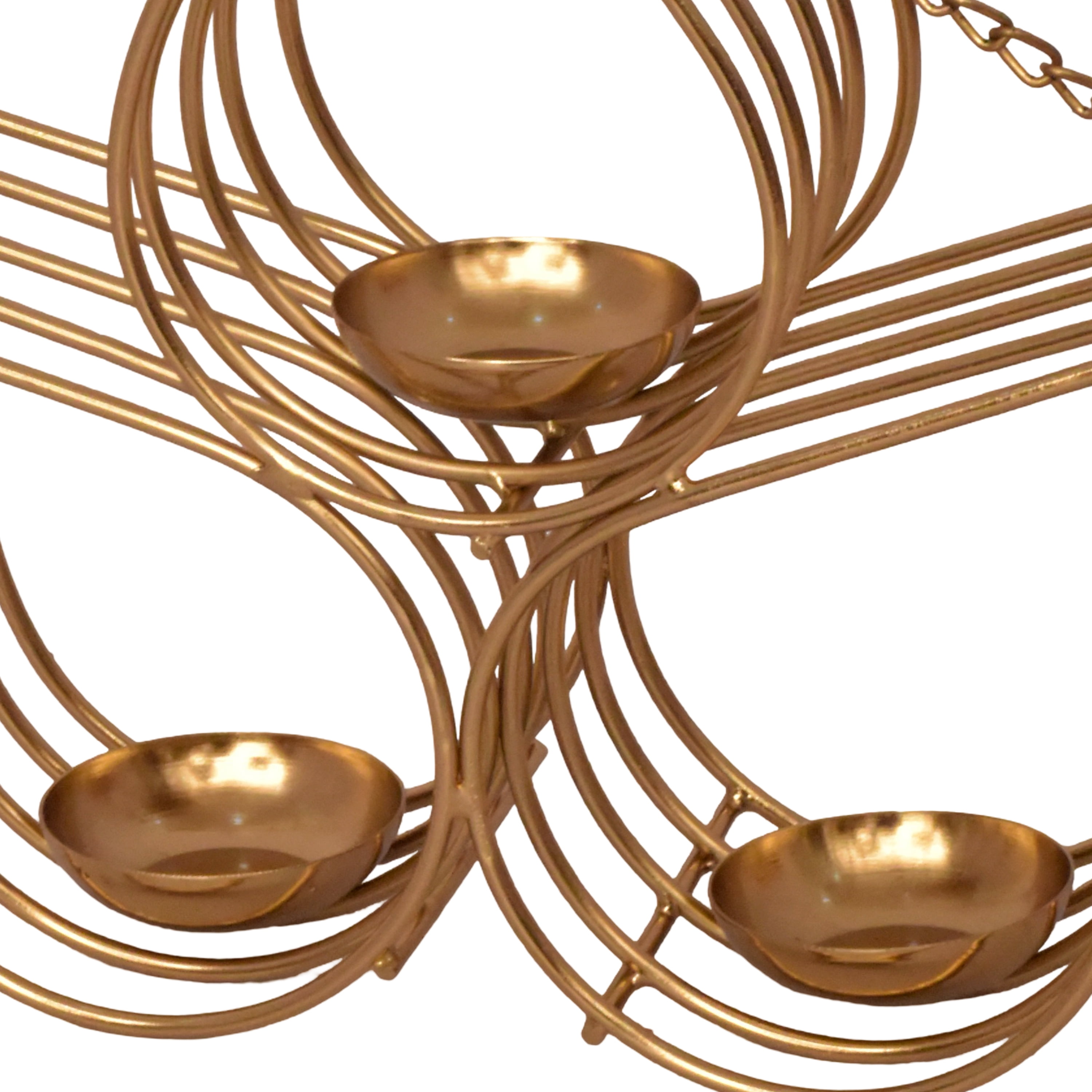 Metal Wire Lotus 3 Tealight Holders, Diwali Decoration, Gold Finish, 8.5 inch, by Way To Celebrate