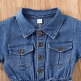thumbnail image 5 of FNNMNNR Toddler Kids Baby Girl Denim Lapel Short Sleeve Pocket Button Jumpsuit Blue 1-2 Years, 5 of 10