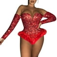 thumbnail image 2 of Jumpsuit Women'S Zipper Offshoulder Sequin Velvet Long Sleeve Bodysuit Sexy Body Suit Tops,Red Mardi&nbsp;Gras Women'S Polyester Jumpsuit M, 2 of 6