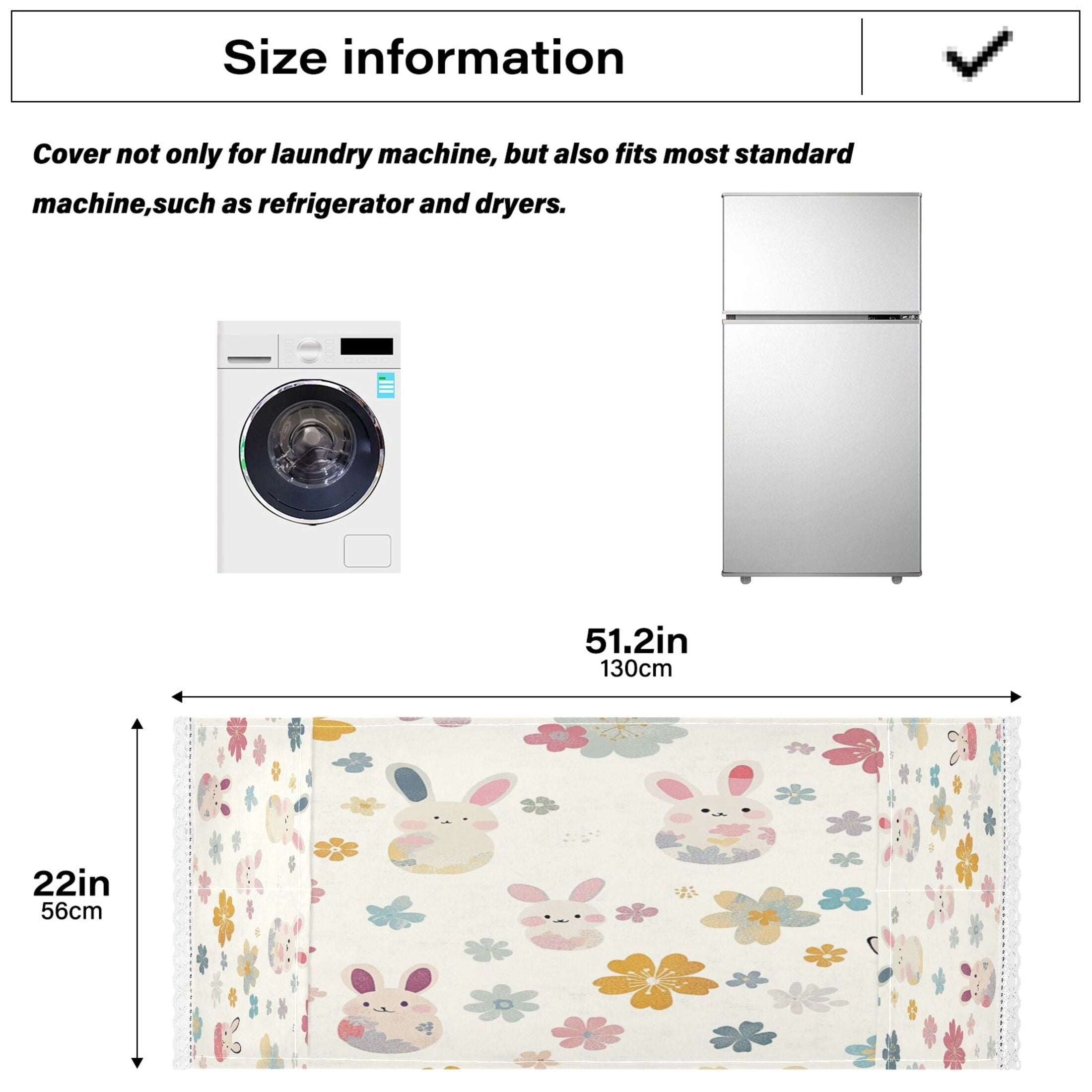 Cute Rabbit PatternWasher and Dryer Covers Dust-Proof and Oil Resistant Fridge Cover with 4 Storage Pockets Washing Machine Top Cover for Laundry Kitchen Home 51.2 x 22 In