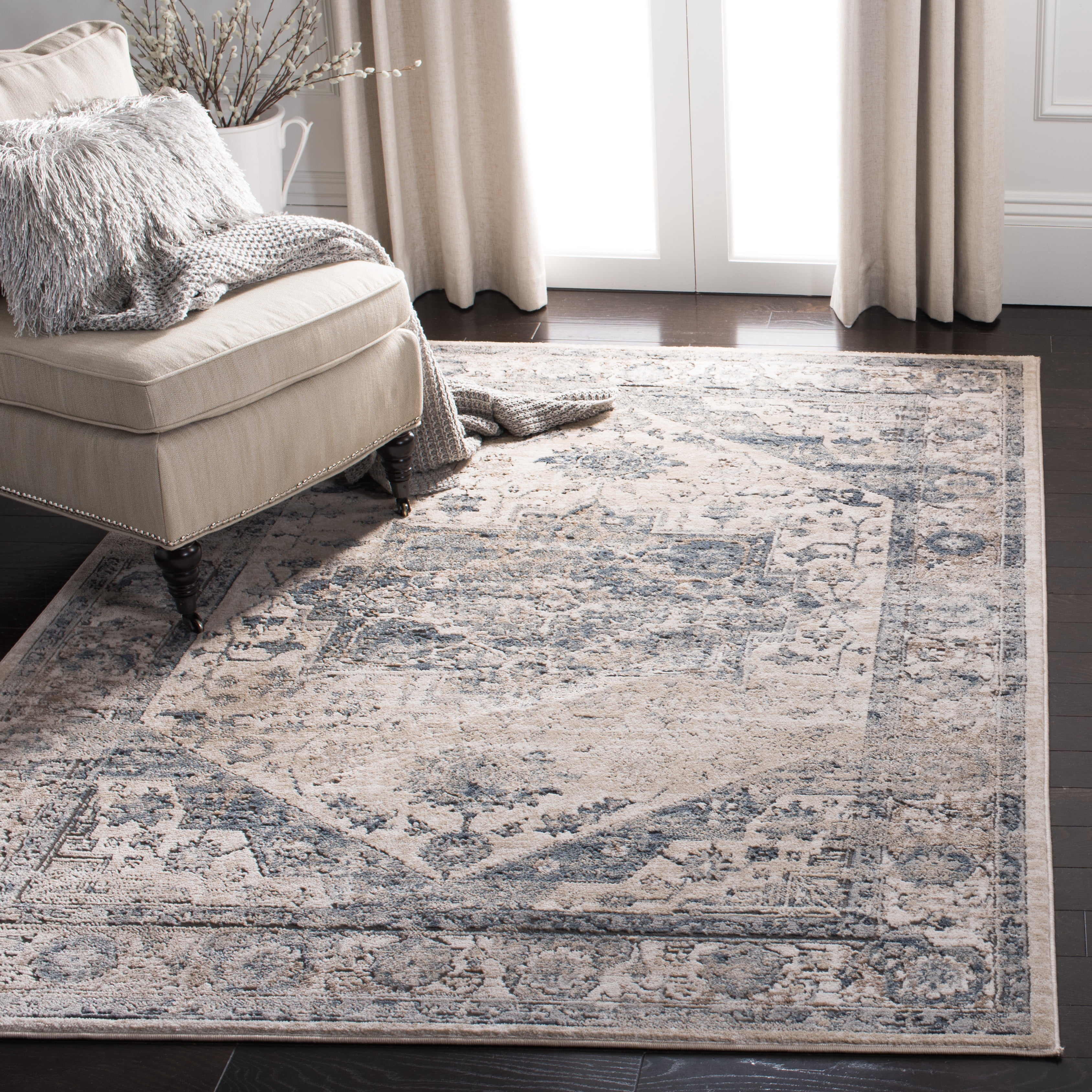 SAFAVIEH Martha Stewart Jackson Oregon Area Rug, Ivory/Blue, 10' x 14'