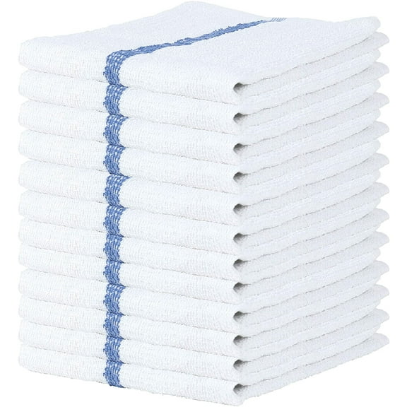 Soft Textiles 24 Pack of Bar Mop Towels - 16x19 Inches, 100% Cotton, Towels for Kitchen and Bar Cleaning - Multi-Purpose Super Absorbent Rags for Home (Blue Stripe)