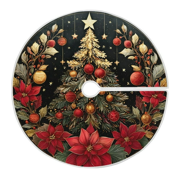 Ryvnso Christmas Tree Skirt Christmas Poinsettia Tree Xmas Tree Skirts Ornament Home Decorations 35.4"