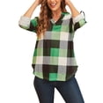 thumbnail image 3 of Uhndy Size S-5XL Women Long Sleeve Plaid Tunic Shirt V Neck Pullover Blouse Tops Ladies New Fall Winter Roll-up Shirt Baggy Color Block Checked T Shirt Tops green 5XL, 3 of 5