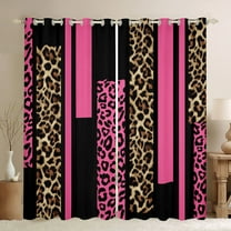 Feelyou Fashion Pink Abstract Black Out Curtains, Cheetah Leopard Print Curtains Pack of 2 (42x63 Each), Chic Polkadots Bedroom Curtains, Blackout Curtains Room Decor
