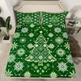 thumbnail image 2 of jejeloiu Snowflake Christmas Tree Queen Sheet Sets,Merry Xmas Flat Sheet,Green White Geometric Queen Fitted Sheet For Teens,Ultra Soft Home Decor,4pcs, 2 of 7