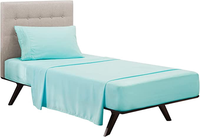 Clara Clark Premier 1800 Microfiber Collection 3-Line Bed Sheet Set, Twin XL Size, Light Baby Blue