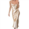 thumbnail image 1 of Vestido Midi de Satén y Seda con Tirantes Finos para Mujer, con Cuello Vuelto, para Fiesta, Cóctel o Noche. L, 1 of 10