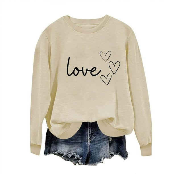 Sudadera Penkiiy Valentine para mujer: lindas camisetas del día de San Valentín Love Heart Graphic Print Suéter de manga larga Tops XL Kaki