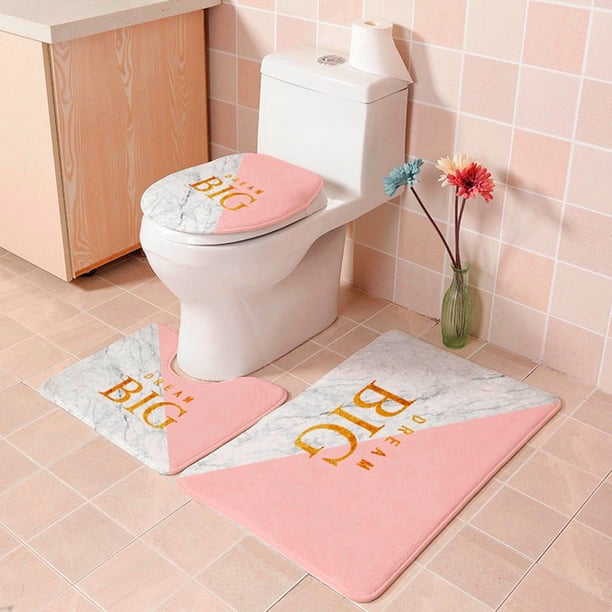 Fiudx Juego de Alfombrillas de Baño con Diseño Europeo, Franela Suave, Antideslizantes, con Tapa para Inodoro y Depósito, Diseño Multicolor, para Baño y Cocina, 3 Piezas, 80 X 50 Cm