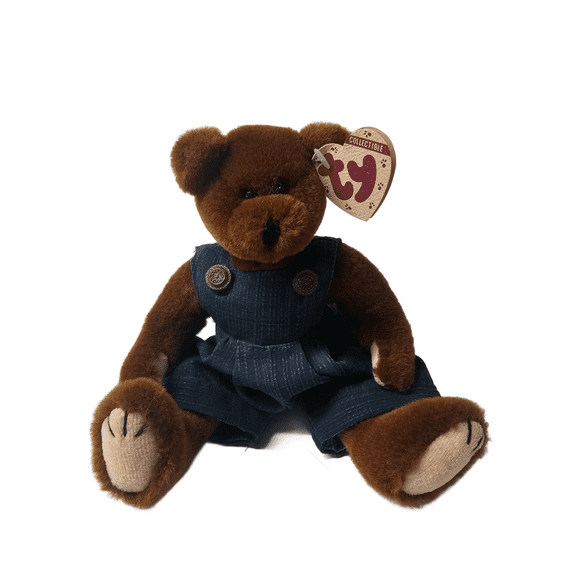 TY Attic Bear HENRY Deep Teal Overalls Jumpsuit Classic Teddy Bear Jointed 8"