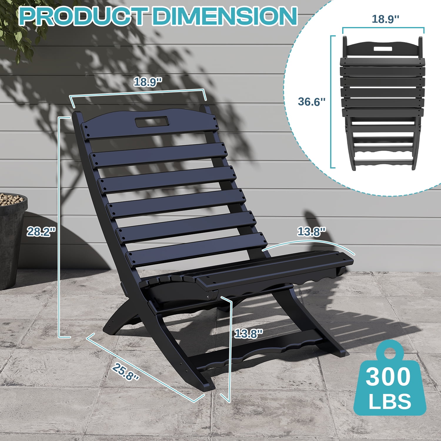 FODINGHILL Folding Xavier Adirondack Chairs Set of 2, HDPE All-Weather Folding Adirondack Outdoor Chair for Patio Porch Garden, Black