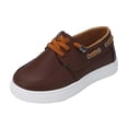 thumbnail image 2 of Kids Casual Boat Shoes Loafers Comfy No-Tie Lace Flat School Shoes for Boys Fashion Versatile Soft Sole Footwear Brown 11.5 Little Kids, 2 of 6