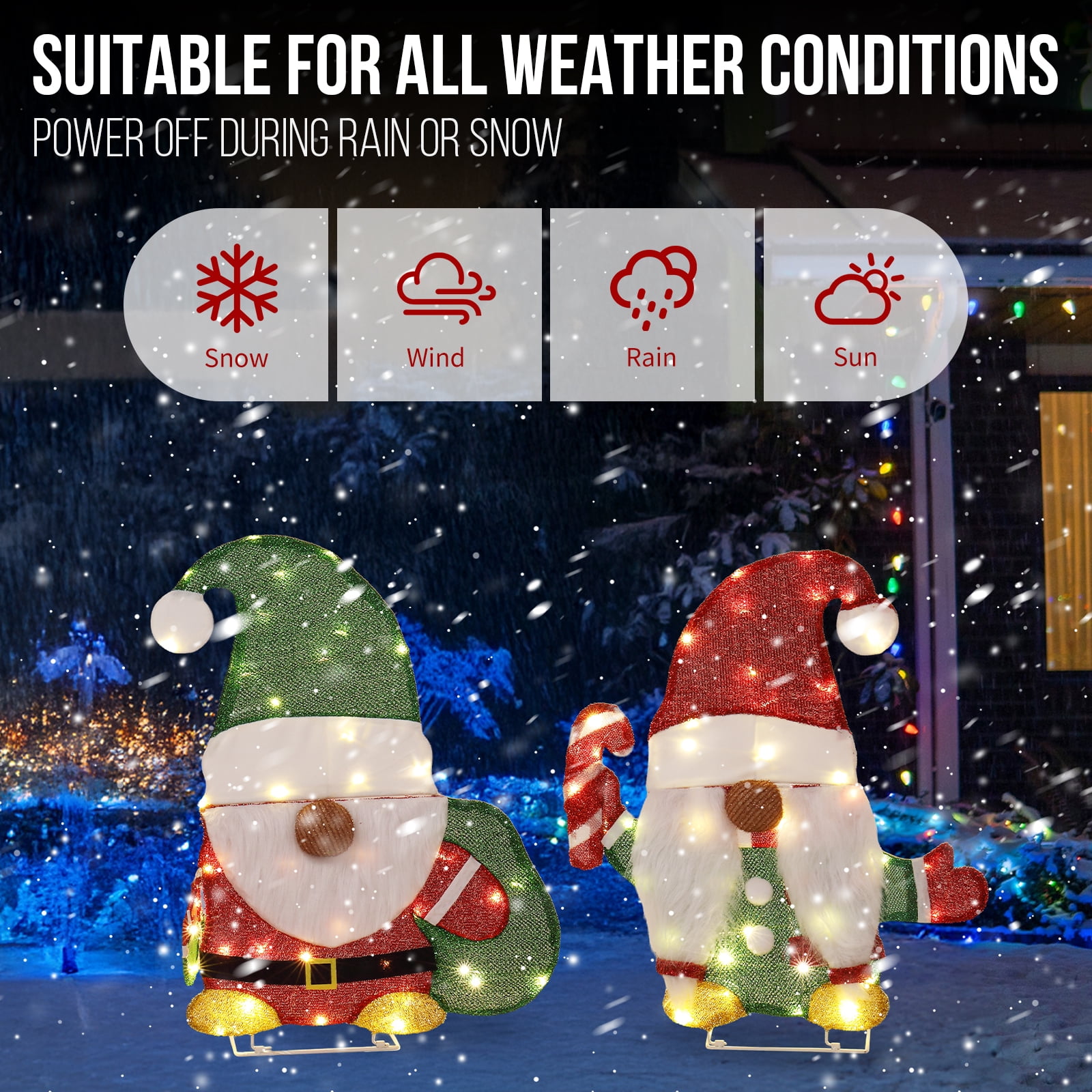 Astoutdoor Set of 2 Lighted Christmas Gnome Decorations, Pre-lit 2D Holiday Display with 80 Warm White LED Lights, Indoor Outdoor, White