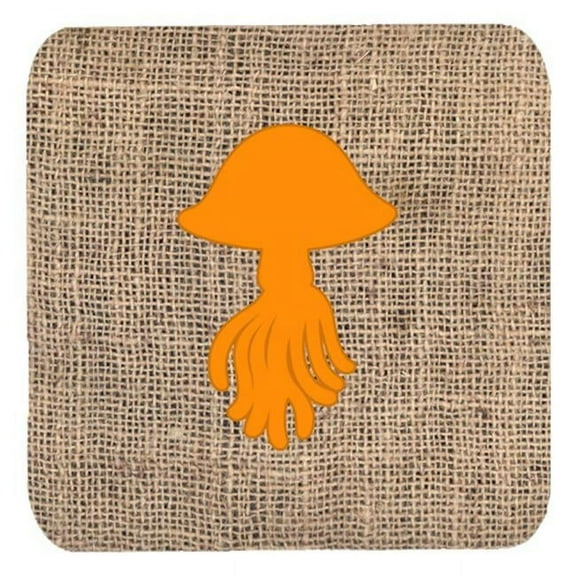 Jellyfish Burlap And Orange Foam Coasters - Set 4, 3.5 x 3.5 In.
