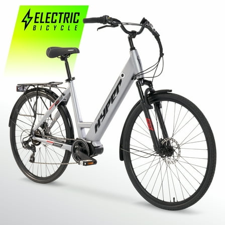 Hyper Bicycles 36V 700C Commuter Electric Bike for Adults, Pedal-Assist, 250W Mid-Drive E-Bike Motor, Matte Gray