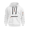 thumbnail image 4 of Men Spring Hoodie Fall Winter Men Hoodie Zipper Decor Loose Elastic Cuff Drawstring Warm Pullover Mid Length Hop Solid Color Top for Sport Daily Wear, 4 of 5