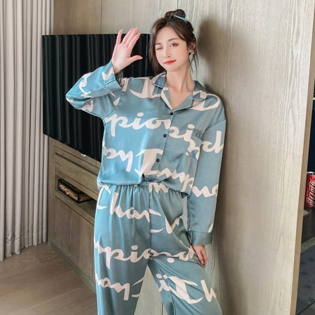 

PIKADINGNIS Silk Fabric Sexy Sleepwear Plus Size Women Sleepwear Summer Pajamas Princess Style Loose Version Pajama Set