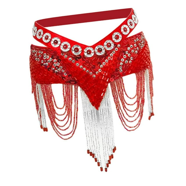 Cadena imitación de seda para danza del vientre, de cadera, bufanda, cadena de cintura para baile rojo Baoblaze Falda de cadera para danza del vientre