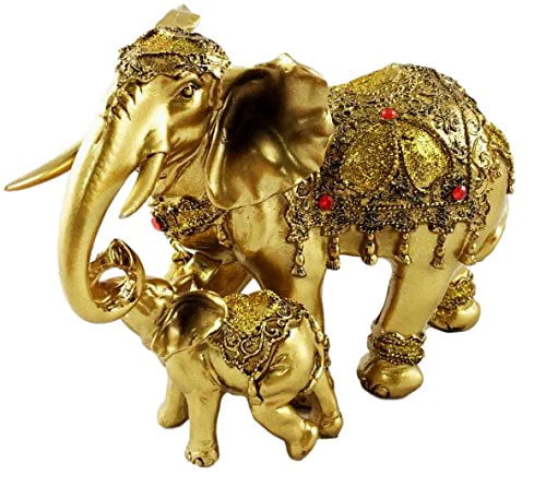 Pacific Giftware Feng Shui Golden Lucky Elephant Figurine for Protection Fortune Wisdom and Fertility Auspicious Decor 14H 