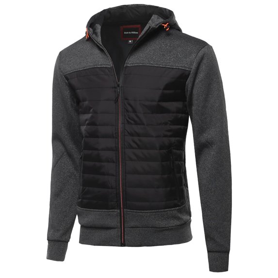 FashionOutfit Men's Reverse coil color zipper Fleece lining padded Jacket