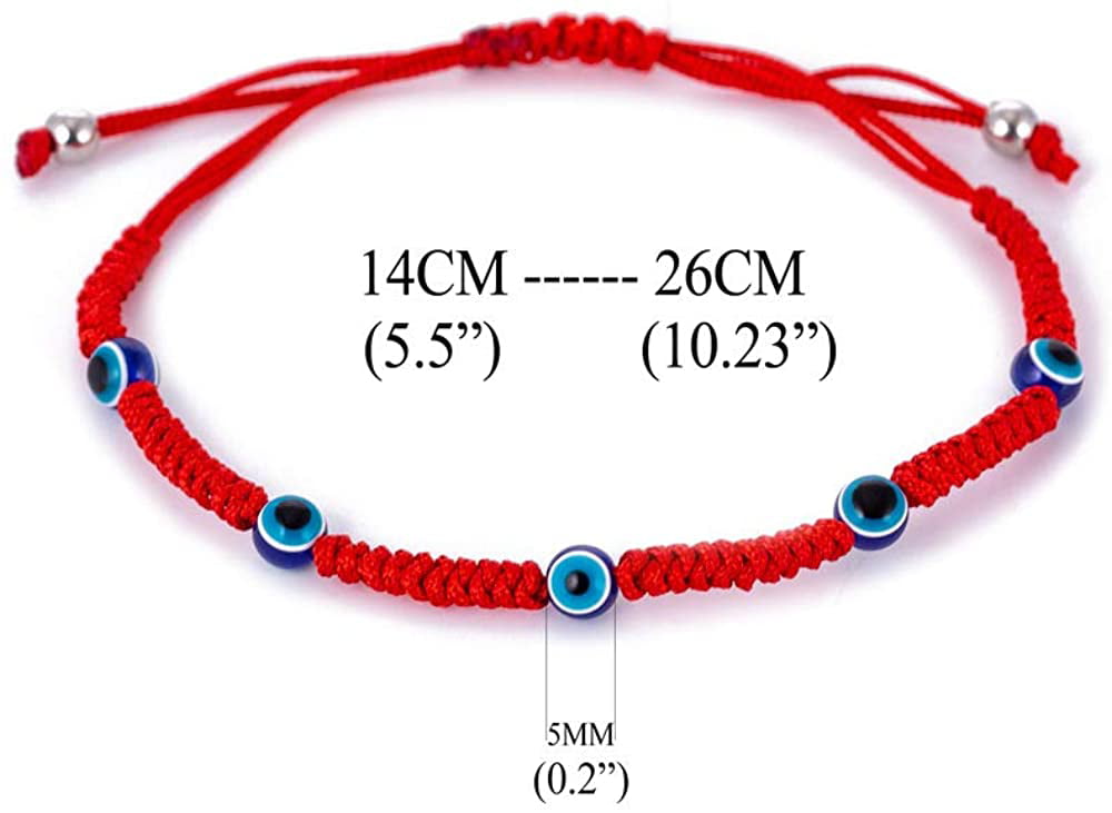 6pcs Evil Eye String Kabbalah Bracelets for Protection and Luck Hand-Woven Red Rope Cord Thread Friendship Bracelet Anklet