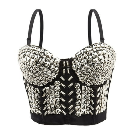 

Fsqjgq Underwear Women Bra Strapless Bra Punk Handmade Beading Sexywomen Wear Bra Manufacturers Night Club Party Dancers Performance Clothes Womens Underwear Cotton Silver Xxl