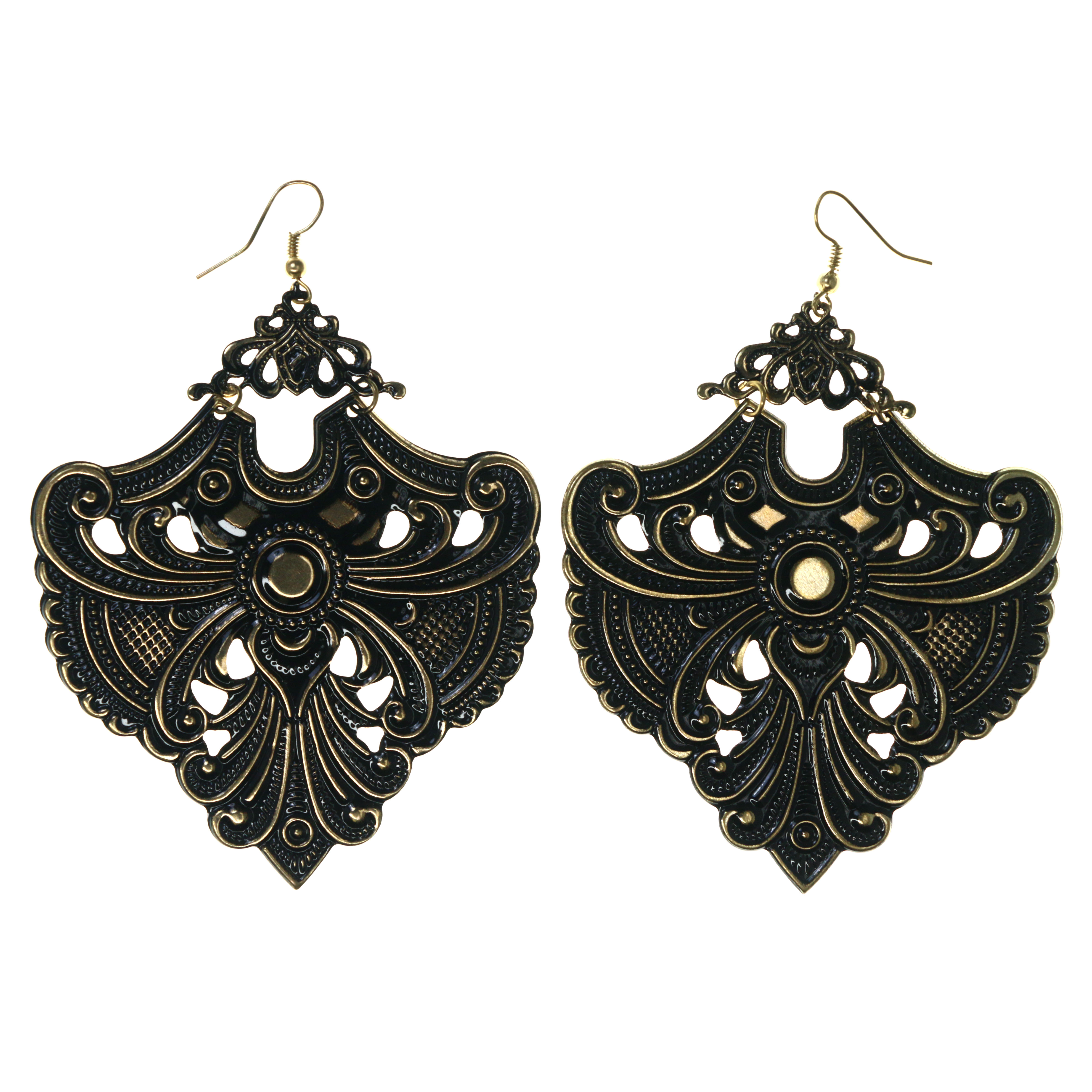 GoldTone & Black Colored Metal DangleEarrings LQE3671