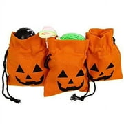 Halloween Pouches 12 Halloween Pumpkin Goodie Bag Party Favor - 4" Lantern Drawstring Canvas Bag