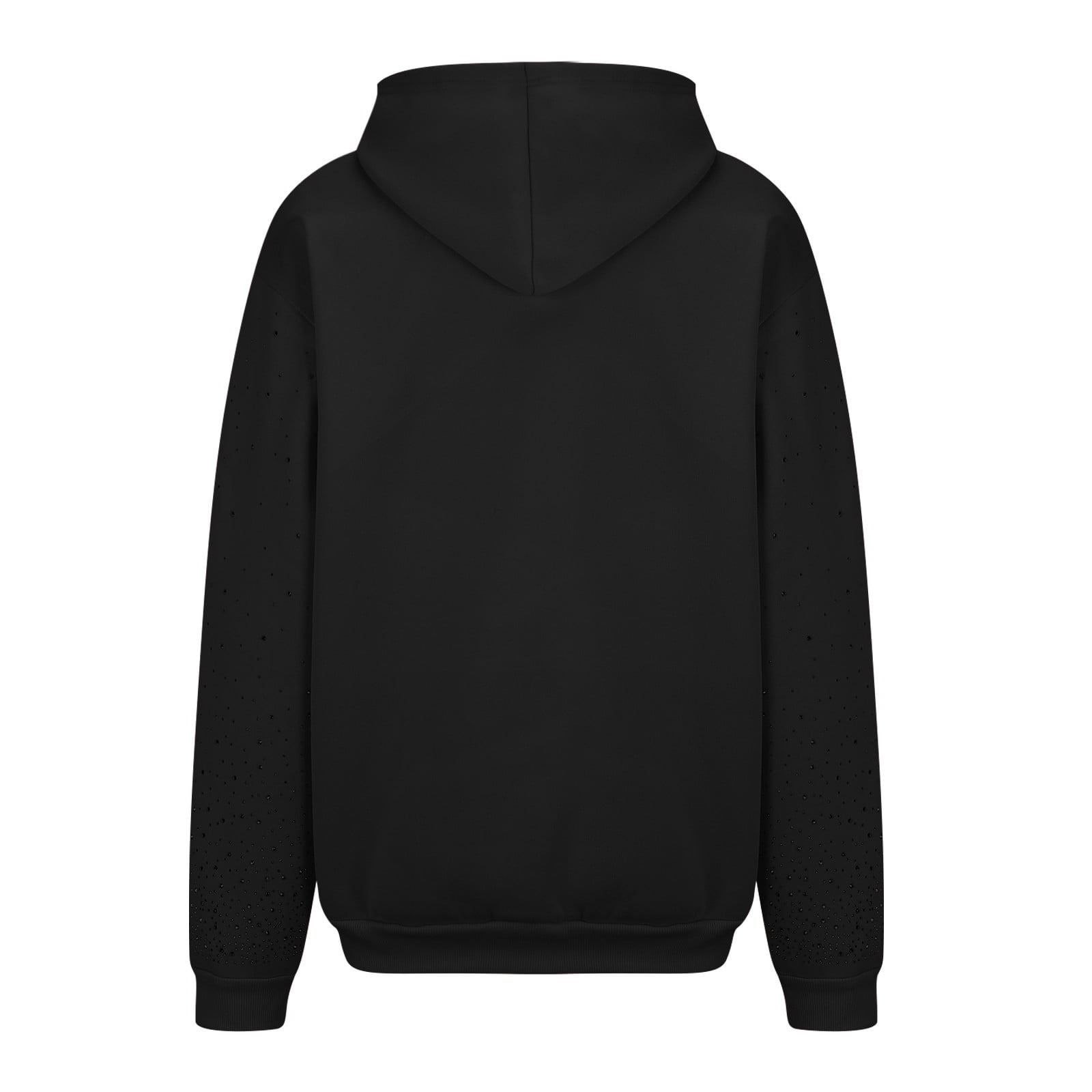 Women's Rhinestone Encrusted Hooded Sweatshirt, Comfortable Fleece Lined Pullover with Sparkle Design, Fashionable Casual Winter Wear for Autumn and Winter Seasons, Daily Use and Cold Weather Black L