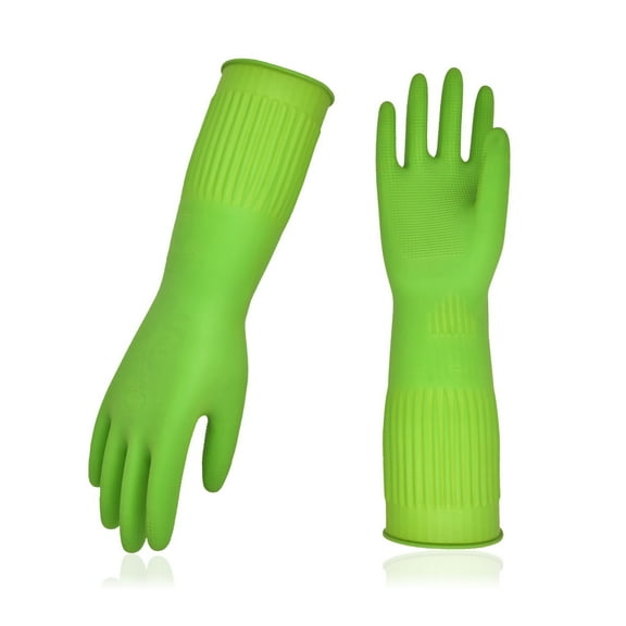 Vgo... 1-Pair Dishwashing Gloves, Reusable Household Gloves, Kitchen Gloves, Long Sleeve, Thick Latex, Cleaning, Washing, Working, Painting, Gardening, Pet Care (Size S, Green, RB2143)