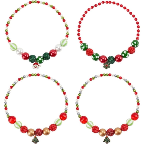 1box 4 Styles Bubblegum Necklace Beaded Necklaces Set 20mm Beads Red Chunk Beads Large Acrylic Loose Beads for Christmas Garland Bracelet Bag Making Decoration