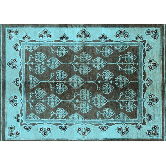 Ahgly Company Indoor Rectangle Oriental Light Blue Industrial Area Rugs, 7' x 10'