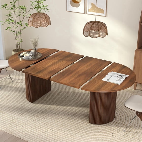 Weselon 41"-78" Extendable Oval Dining Table for 4-8, Modern Farmhouse Kitchen Table with Roman Column Leg, Large Wood Dining Room Table, Walnut