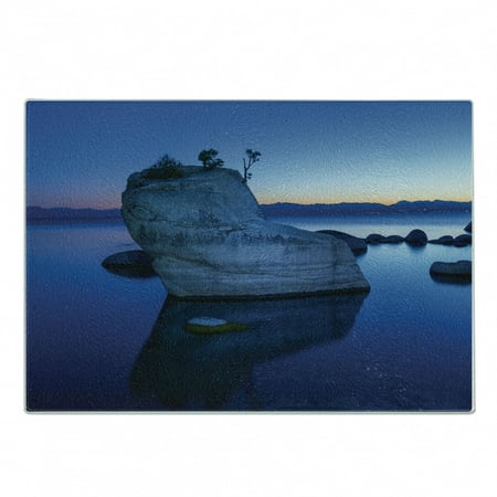 

Lake Theme Cutting Board Monochrome Bonsai Rock Tahoe Setting Waters Rock Formations Decorative Tempered Glass Cutting and Serving Board in 3 Sizes by Ambesonne