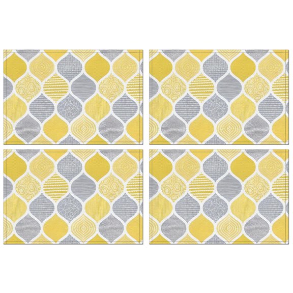 Yellow and Gray Geometric Quatrefoil Pattern Summer Placemats Table Placemats Set Of 4-Linen Kitchen Washable Placemats Table Mats 11.8"x17.7" Non-Slip Heat Resistant