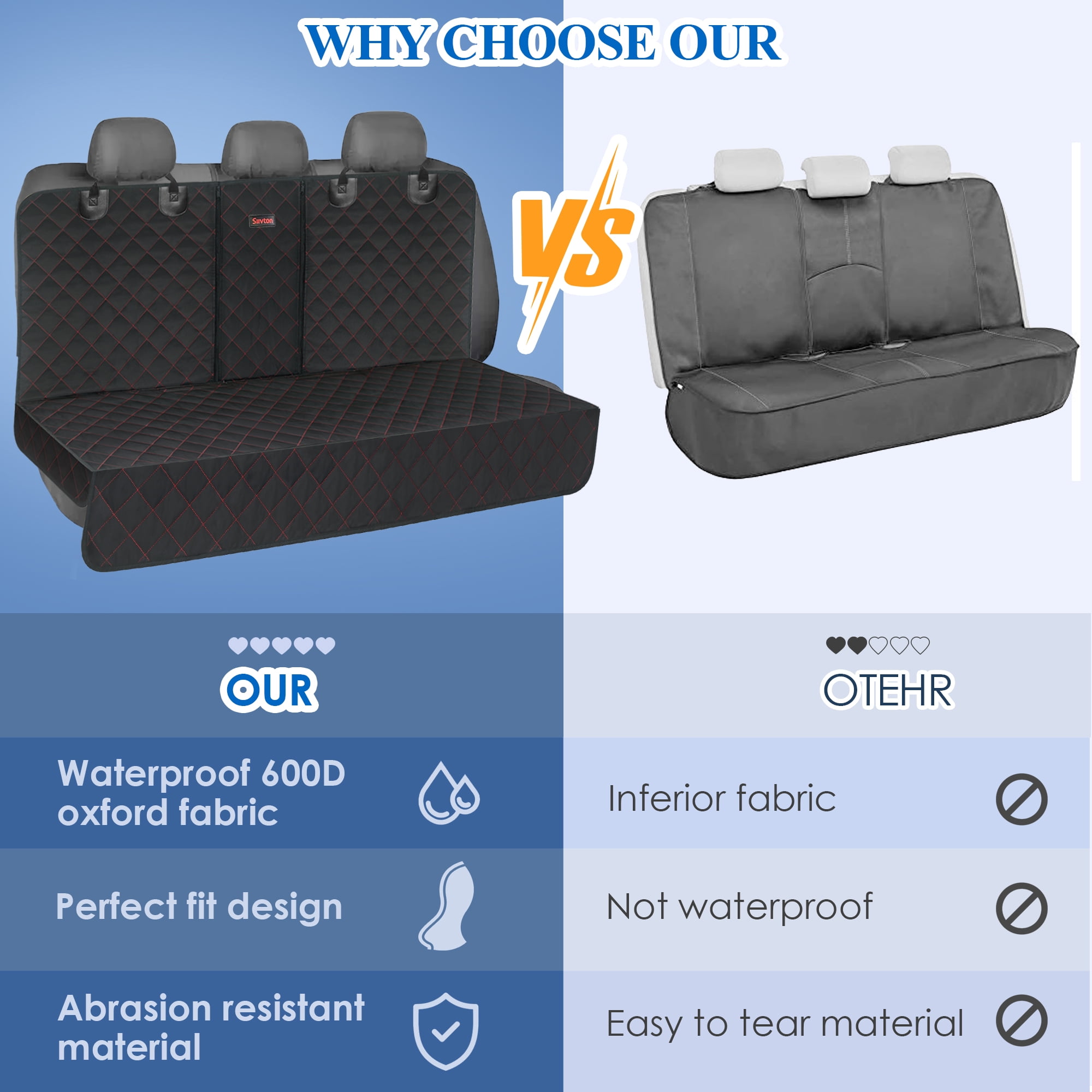 Siivton Dog Car Seat Covers for Back Seat Waterproof Bench Seat Cover Protector Nonslip Durable Soft Pet Back Seat Covers for Car, Truck, & SUV (Black)