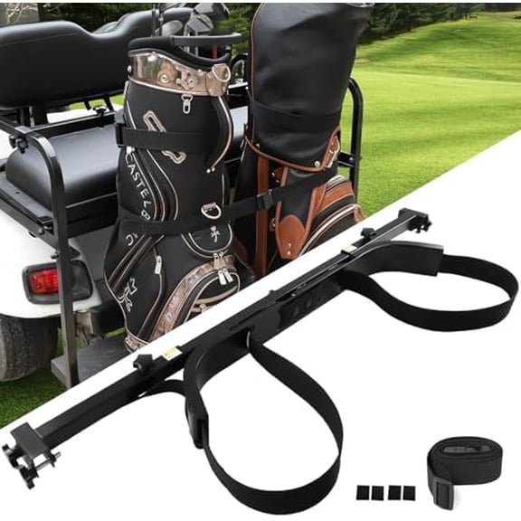 No Drilling Golf Cart Bag Holder Fit for 2+2 Golf Cart Rear Seat with 1 Inch Square Tube, Universal Golf Cart Rear Seat Bag Holder Attachment Adjustable for EZGO Yamaha Golf Carts