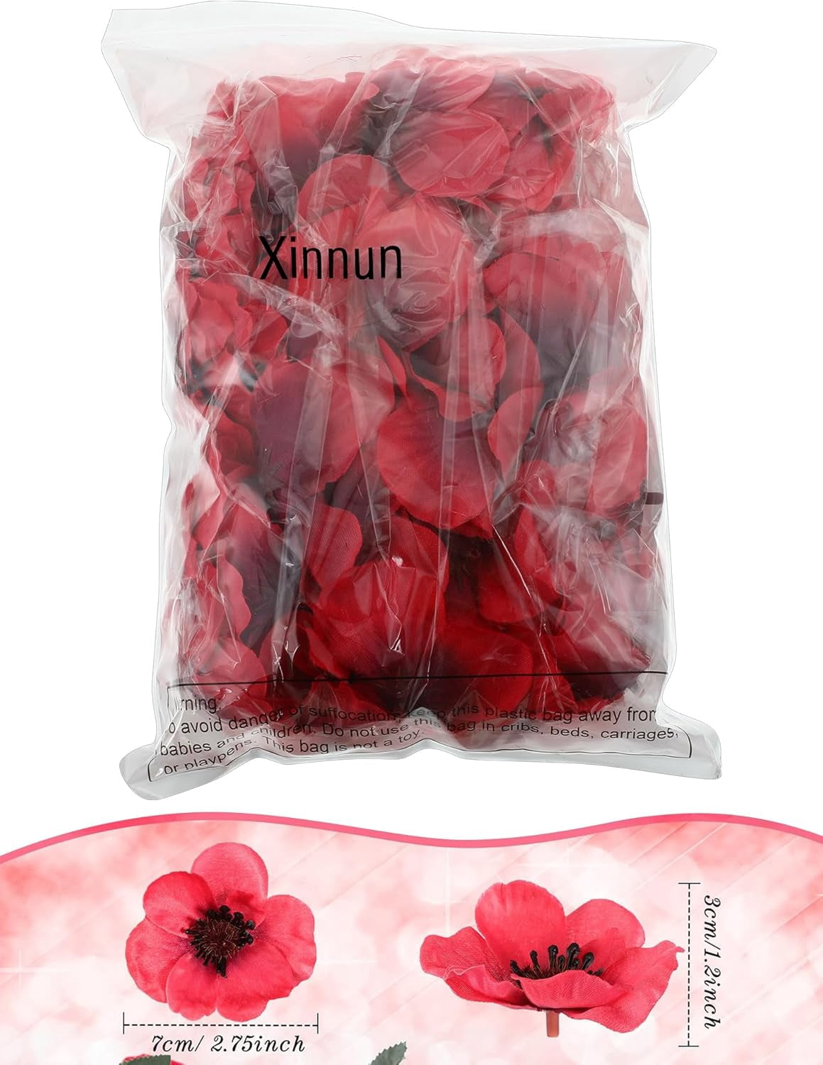 XC  Pieces Artificial Poppies Flowers Red Poppy Artificial Silk Faux Stemless Flowers Head for Memorial Day Veterans Day Wedding Home Decoration Bouquet Corsages Party Centerpiece