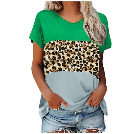 

RKZDSR Peplum Elegant Temperament Shirts Crew Neck Leopard Print Tops Oversized Regular Fit Blouses Deals Shirts Soft Scrub Tops Tees Womens Short Sleeve Tshirts Green L