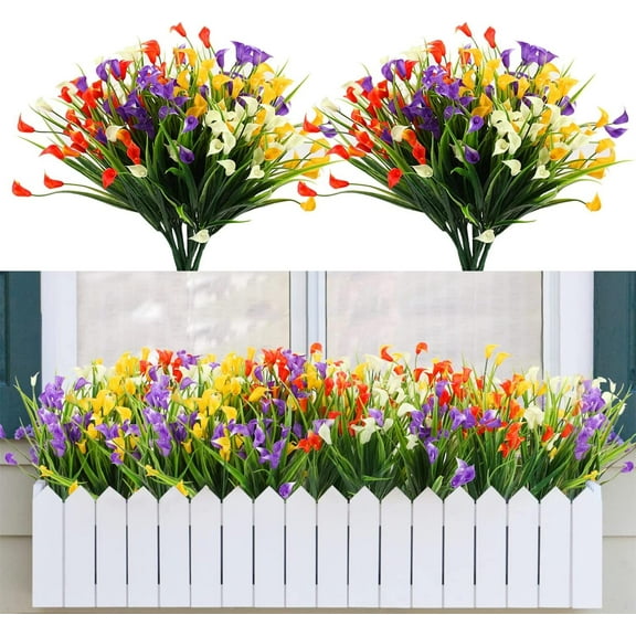 Morttic 16 Bundles Artificial Flowers for Outdoors - UV Resistant Fake Plants Outside,Faux Plastic Calla Lily Spring Flower for Porch Patio Decorations