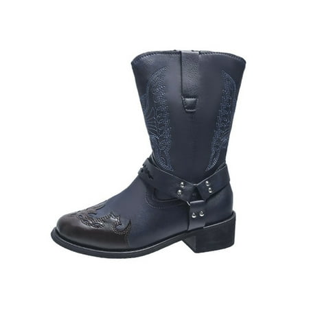 

Crocowalk Women s Western Cowboy Pointed Toe Boots Knee High Pull On Boots Black